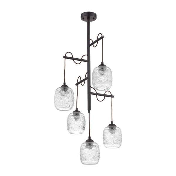Colgante de Cristal 1.50 m de Altura, Potencia Máx. 300 W, 5 Bases E27, No incluye foco