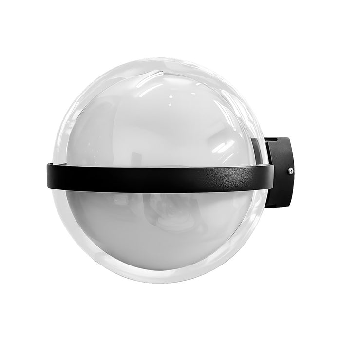 Lámpara de pared esférica para exterior Saturno de Mil Luces en aluminio negro mate con doble pantalla PMMA y luz LED.