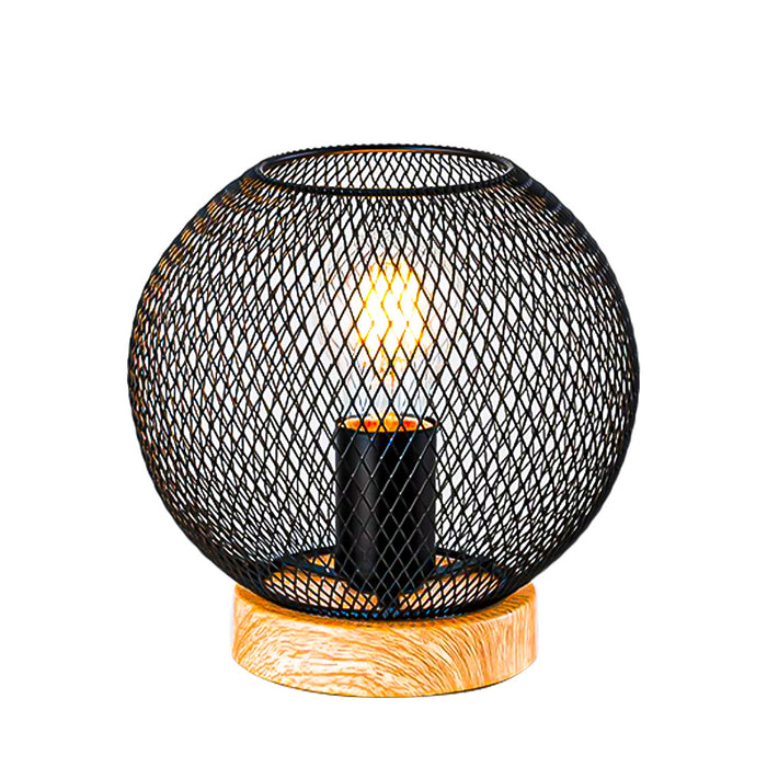 Lámpara de mesa AMELI negra con base de madera natural

