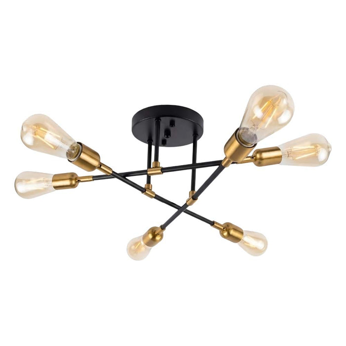 Semiplafón tipo araña Lucero II 005 de Mil Luces en aluminio negro con 6 luces y detalles dorados satinados.
