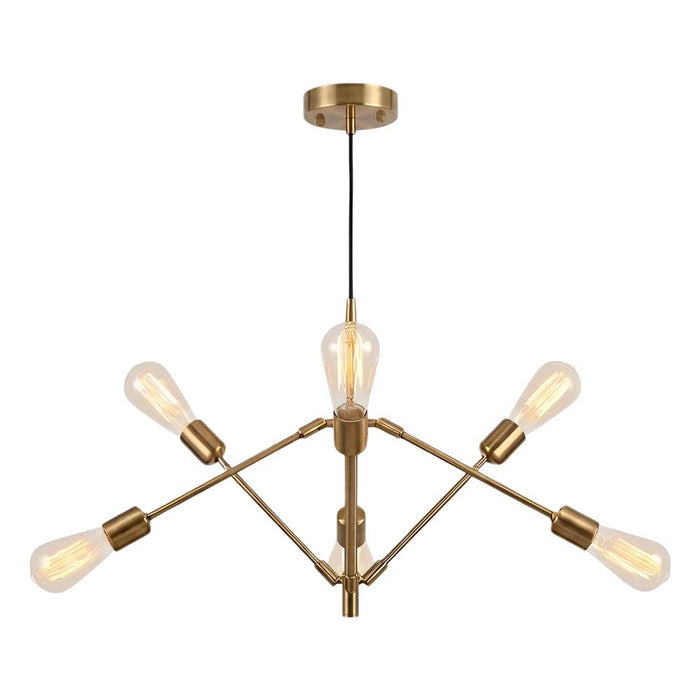 Lámpara colgante tipo araña Lucero 007 Oro de Mil Luces en aluminio dorado satinado con 6 brazos inclinables.